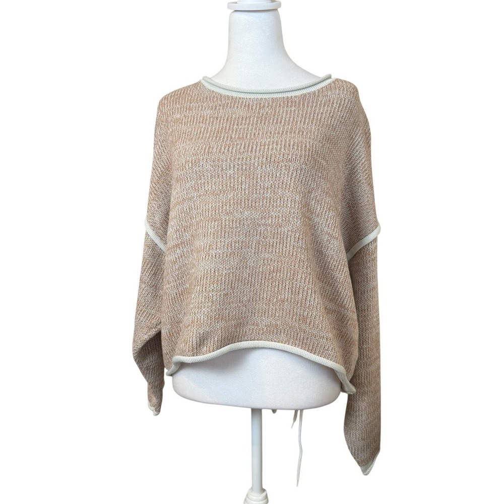 Crescent Beige Cropped Sweater Size Large Neutral Minimalist‎ Casual Oversized